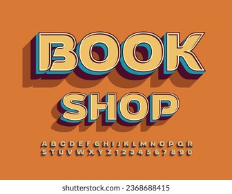 Club de libros de logotipo elegante para vectores. Fuente 3D brillante. Letras, números y símbolos de alfabeto 3D geniales