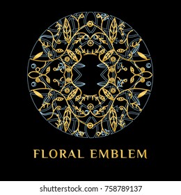 Vector stylish luxury emblem. Elegant monogram  for boutique, restaurant menu, hotel or residence. Floral decorative logo design template