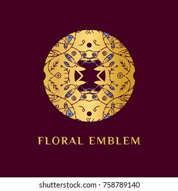 Vector stylish luxury emblem. Elegant monogram  for boutique, restaurant menu, hotel or residence. Floral decorative logo design template