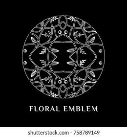 Vector stylish luxury emblem. Elegant monogram  for boutique, restaurant menu, hotel or residence. Floral decorative logo design template