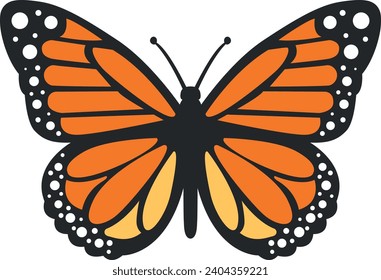 Vector stylish monarch butterfly. Vector orange colored butterfly. Symmetrical and beautiful winged butterfly.