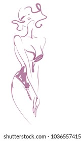 VECTOR 
stylish  original hand-drawn graphic with beautiful young   girl model for design. Fashion, style, youth, fitness, sports, beauty. Graphic, sketch, drawing. 
