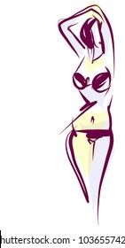 VECTOR 
stylish  original hand-drawn graphic with beautiful young   girl model for design. Fashion, style, youth, fitness, sports, beauty. Graphic, sketch, drawing. 
