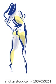 VECTOR 
stylish  original hand-drawn graphic with beautiful young   girl model for design. Fashion, style, youth, fitness, sports, beauty. Graphic, sketch, drawing. Sexy body.

