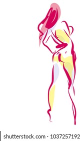 VECTOR 
stylish  original hand-drawn graphic with beautiful young   girl model for design. Fashion, style, youth, fitness, sports, beauty. Graphic, sketch, drawing. Sexy body.

