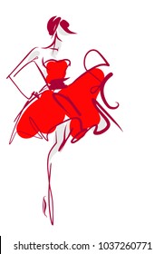 VECTOR 
stylish  original hand-drawn graphic with beautiful young   girl model for design. Fashion, style, youth, fitness, sports, beauty. Graphic, sketch, drawing. Sexy body.
  