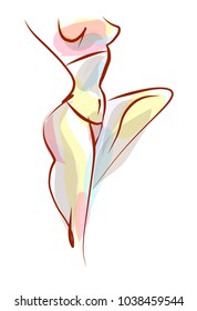 VECTOR 
stylish  original hand-drawn graphic with beautiful young   girl model for design. Fashion, style, youth, fitness, sports, beauty. Graphic, sketch, drawing. Sexy body.
