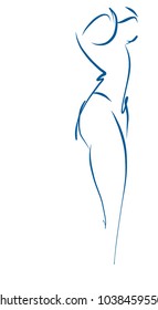 VECTOR 
stylish  original hand-drawn graphic with beautiful young   girl model for design. Fashion, style, youth, fitness, sports, beauty. Graphic, sketch, drawing. Sexy body.
