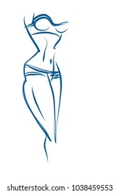 VECTOR 
stylish  original hand-drawn graphic with beautiful young   girl model for design. Fashion, style, youth, fitness, sports, beauty. Graphic, sketch, drawing. Sexy body.
