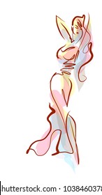 VECTOR 
stylish  original hand-drawn graphic with beautiful young   girl model for design. Fashion, style, youth, fitness, sports, beauty. Graphic, sketch, drawing. Sexy body.

