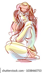 VECTOR 
stylish  original hand-drawn graphic with beautiful young   girl model for design. Fashion, style, youth, fitness, sports, beauty. Graphic, sketch, drawing. Sexy body.

