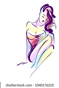 VECTOR 
stylish  original hand-drawn graphic with beautiful young   girl model for design. Fashion, style, youth, fitness, sports, beauty. Graphic, sketch, drawing. Sexy body.


