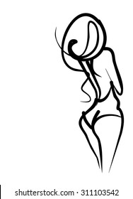 VECTOR 
stylish  original hand-drawn graphic with beautiful young   girl model for design. Fashion, style, youth, fitness, sports, beauty. Graphic, sketch, drawing. Sexy body.
