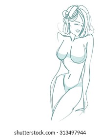 VECTOR 
stylish  original hand-drawn graphic with beautiful young   girl model for design. Fashion, style, youth, fitness, sports, beauty. Graphic, sketch, drawing. Sexy body.
