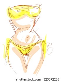 VECTOR 
stylish  original hand-drawn graphic with beautiful young   girl model for design. Fashion, style, youth, fitness, sports, beauty. Graphic, sketch, drawing. Sexy body.

