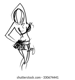 VECTOR 
stylish  original hand-drawn graphic with beautiful young   girl model for design. Fashion, style, youth, fitness, sports, beauty. Graphic, sketch, drawing. Sexy body.

