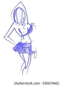 VECTOR 
stylish  original hand-drawn graphic with beautiful young   girl model for design. Fashion, style, youth, fitness, sports, beauty. Graphic, sketch, drawing. Sexy body.
