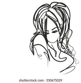 VECTOR 
stylish  original hand-drawn graphic with beautiful young   girl model for design. Fashion, style, youth, fitness, sports, beauty. Graphic, sketch, drawing. Sexy body.
