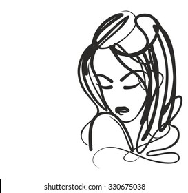 VECTOR 
stylish  original hand-drawn graphic with beautiful young   girl model for design. Fashion, style, youth, fitness, sports, beauty. Graphic, sketch, drawing. Sexy body.
