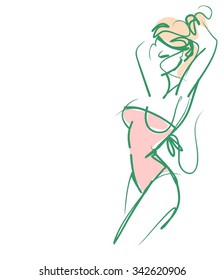 VECTOR 
stylish  original hand-drawn graphic with beautiful young   girl model for design. Fashion, style, youth, fitness, sports, beauty. Graphic, sketch, drawing. Sexy body.
