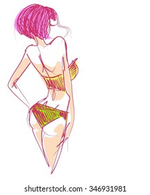 VECTOR 
stylish  original hand-drawn graphic with beautiful young   girl model for design. 