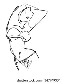 VECTOR 
stylish  original hand-drawn graphic with beautiful young   girl model for design. Fashion, style, youth, fitness, sports, beauty. Graphic, sketch, drawing. Sexy body.
