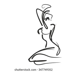 VECTOR 
stylish  original hand-drawn graphic with beautiful young   girl model for design. Fashion, style, youth, fitness, sports, beauty. Graphic, sketch, drawing. Sexy body.
