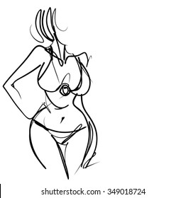 VECTOR 
stylish  original hand-drawn graphic with beautiful young   girl model for design. Fashion, style, youth, fitness, sports, beauty. Graphic, sketch, drawing. Sexy body.
