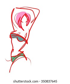 VECTOR 
stylish  original hand-drawn graphic with beautiful young   girl model for design. Fashion, style, youth, fitness, sports, beauty. Graphic, sketch, drawing. Sexy body.
