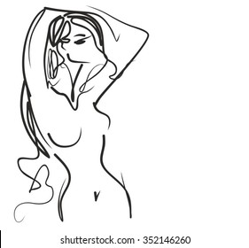 VECTOR 
stylish  original hand-drawn graphic with beautiful young   girl model for design. Fashion, style, youth, fitness, sports, beauty. Graphic, sketch, drawing. Sexy body.
