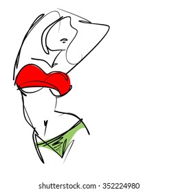 
VECTOR 
stylish  original hand-drawn graphic with beautiful young   girl model for design. Fashion, style, youth, fitness, sports, beauty. Graphic, sketch, drawing. Sexy body.
