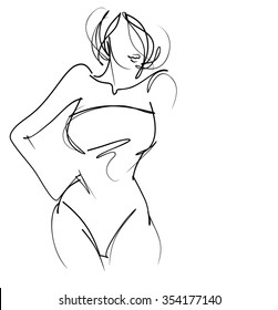 
VECTOR 
stylish  original hand-drawn graphic with beautiful young   girl model for design. Fashion, style, youth, fitness, sports, beauty. Graphic, sketch, drawing. Sexy body.
