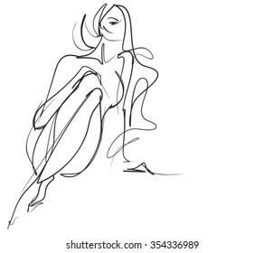 VECTOR 
stylish  original hand-drawn graphic with beautiful young   girl model for design. Fashion, style, youth, fitness, sports, beauty. Graphic, sketch, drawing. Sexy body.
