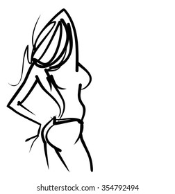 VECTOR 
stylish  original hand-drawn graphic with beautiful young   girl model for design. Fashion, style, youth, fitness, sports, beauty. Graphic, sketch, drawing. Sexy body.
