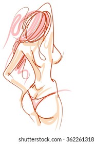 VECTOR 
stylish  original hand-drawn graphic with beautiful young   girl model for design. Fashion, style, youth, fitness, sports, beauty. Graphic, sketch, drawing. Sexy body.
