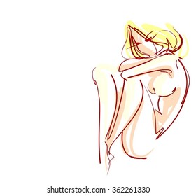 VECTOR 
stylish  original hand-drawn graphic with beautiful young   girl model for design. Fashion, style, youth, fitness, sports, beauty. Graphic, sketch, drawing. Sexy body.
