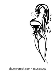 VECTOR 
stylish  original hand-drawn graphic with beautiful young   girl model for design. Fashion, style, youth, fitness, sports, beauty. Graphic, sketch, drawing. Sexy body.
