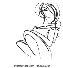 VECTOR 
stylish  original hand-drawn graphic with beautiful young   girl model for design. Fashion, style, youth, fitness, sports, beauty. Graphic, sketch, drawing. Sexy body.
