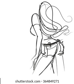 VECTOR 
stylish  original hand-drawn graphic with beautiful young   girl model for design. Fashion, style, youth, fitness, sports, beauty. Graphic, sketch, drawing. Sexy body.
