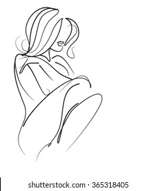 VECTOR 
stylish  original hand-drawn graphic with beautiful young   girl model for design. Fashion, style, youth, fitness, sports, beauty. Graphic, sketch, drawing. Sexy body.
