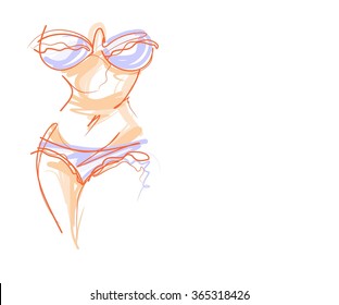VECTOR 
stylish  original hand-drawn graphic with beautiful young   girl model for design. Fashion, style, youth, fitness, sports, beauty. Graphic, sketch, drawing. Sexy body.
