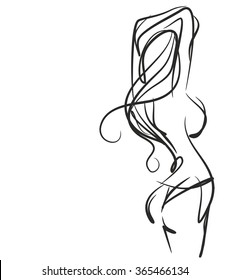 VECTOR 
stylish  original hand-drawn graphic with beautiful young   girl model for design. Fashion, style, youth, fitness, sports, beauty. Graphic, sketch, drawing. Sexy body.

