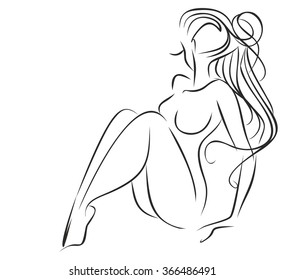 VECTOR 
stylish  original hand-drawn graphic with beautiful young   girl model for design. Fashion, style, youth, fitness, sports, beauty. Graphic, sketch, drawing. Sexy body.
