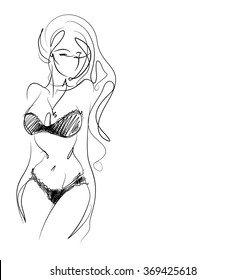 VECTOR 
stylish  original hand-drawn graphic with beautiful young   girl model for design. Fashion, style, youth, fitness, sports, beauty. Graphic, sketch, drawing. Sexy body.
