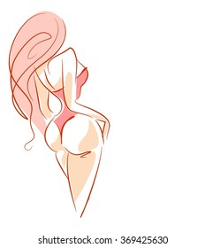 VECTOR 
stylish  original hand-drawn graphic with beautiful young   girl model for design. Fashion, style, youth, fitness, sports, beauty. Graphic, sketch, drawing. Sexy body.
