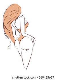 VECTOR 
stylish  original hand-drawn graphic with beautiful young   girl model for design. Fashion, style, youth, fitness, sports, beauty. Graphic, sketch, drawing. Sexy body.

