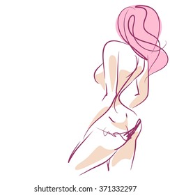 VETOR 
gráfico original elegante desenhado à mão com jovem bonito   modelo menina para design. Moda, estilo, juventude, fitness, esportes, beleza. Gráfico, esboço, desenho. Corpo sexy.
