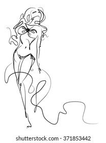 VECTOR 
stylish  original hand-drawn graphic with beautiful young   girl model for design. Fashion, style, youth, fitness, sports, beauty. Graphic, sketch, drawing. Sexy body.
