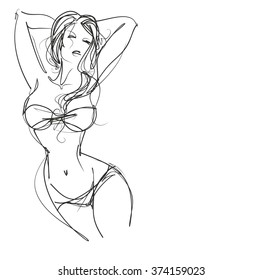 VECTOR 
stylish  original hand-drawn graphic with beautiful young   girl model for design. Fashion, style, youth, fitness, sports, beauty. Graphic, sketch, drawing. Sexy body.
