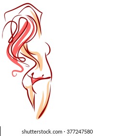 
VECTOR 
stylish  original hand-drawn graphic with beautiful young   girl model for design. Fashion, style, youth, fitness, sports, beauty. Graphic, sketch, drawing. Sexy body.
